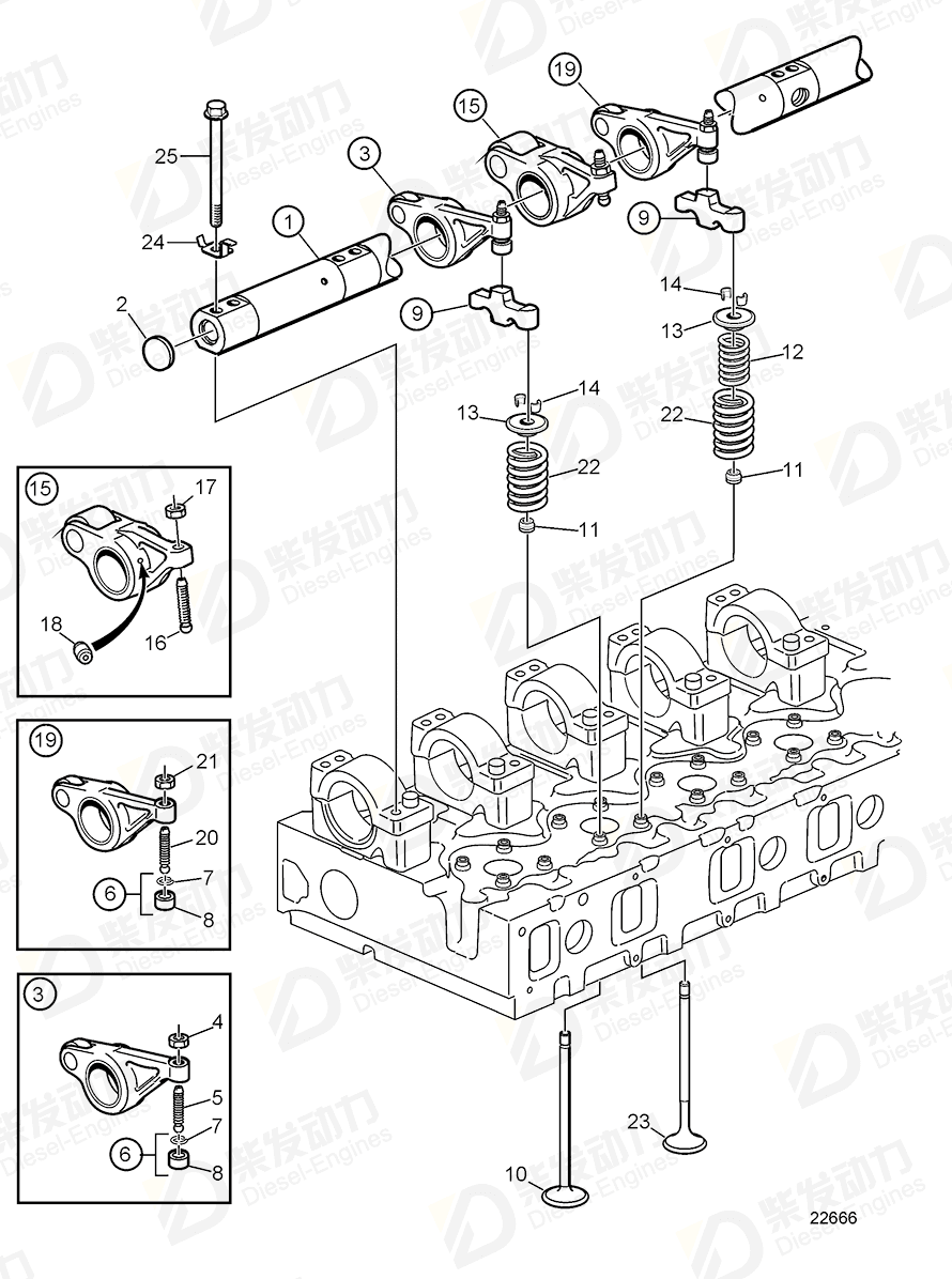 VOLVO Rocker arm shaft 21755108 Drawing